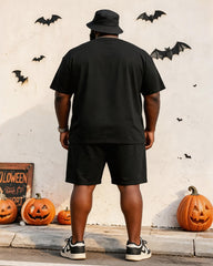 Big & Tall Men's Halloween Raccoon Pumpkin TRICK OR TRASH Printed Round Neck Short Sleeve T-Shirt Shorts Set