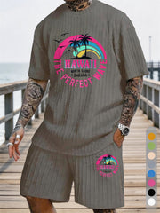 Hawaiian Rainbow Surf Print Texture Plus Size Holiday Set