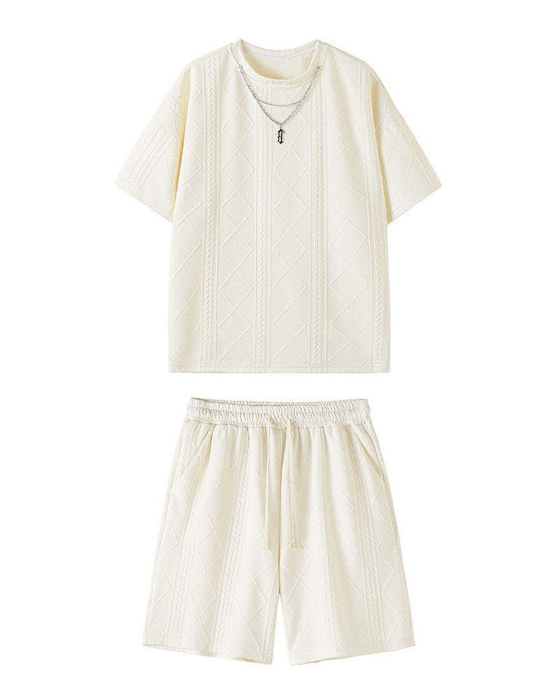 M-5XL Men's Summer Texture Jacquard Sport 2-piece Set