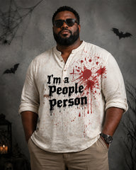 Big & Tall Men's I'm A People's Printed Stand-up Collar Long Sleeve Shirt