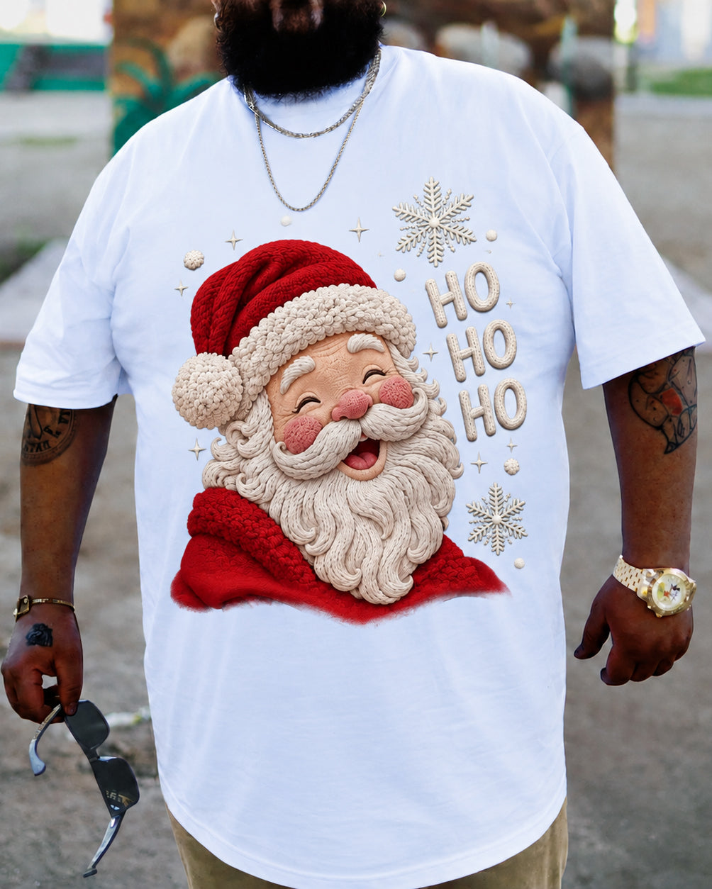 Big & Tall Men's Christmas Happy Santa Claus Cotton T-Shirt