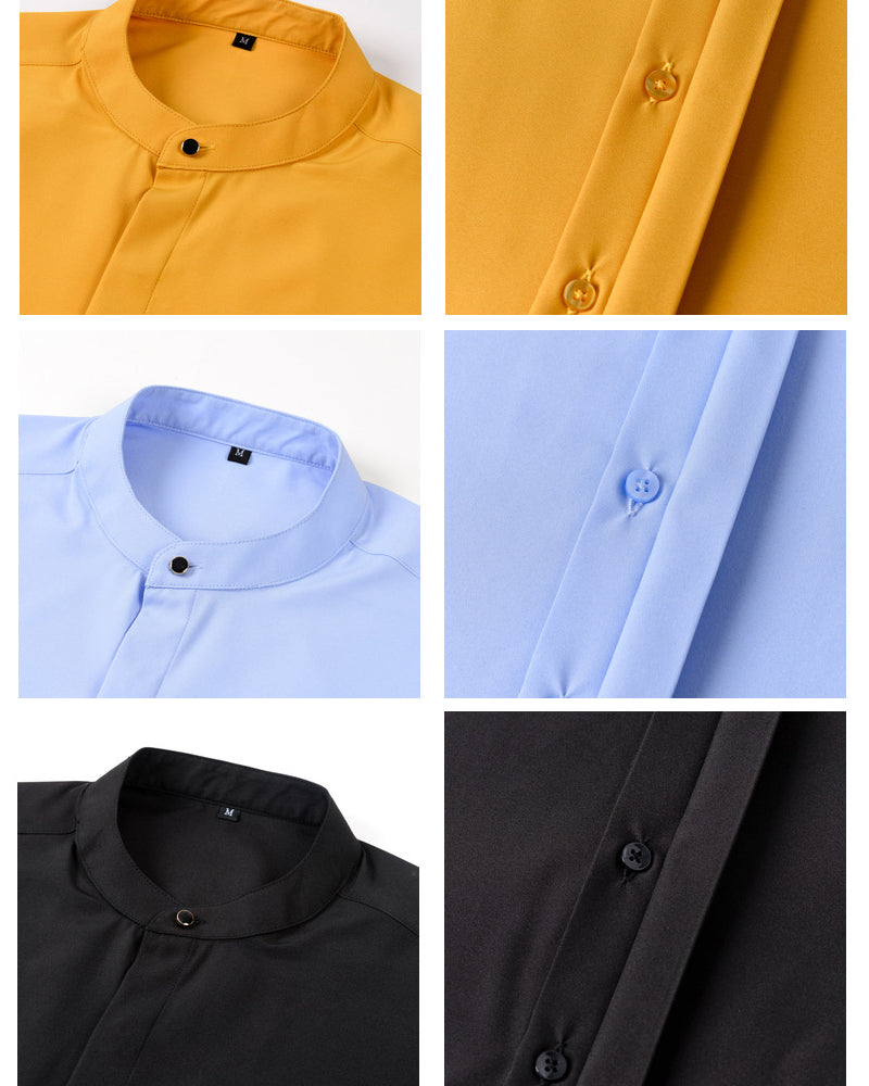 Big & Tall Men's Solid Color Retro Collar Long Sleeve Shirt S-3XL