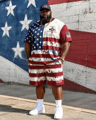 Big & Tall Men's Flag Stitching 250 Anniversary Printed Crewneck Short Sleeve T-Shirt Shorts Set