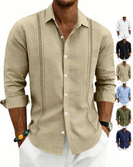 S-3XL Linen Solid Color Breathable Long Sleeve Shirt