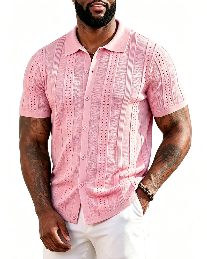 S-4XL Men's Knitted Short-sleeved Button Polo Shirt