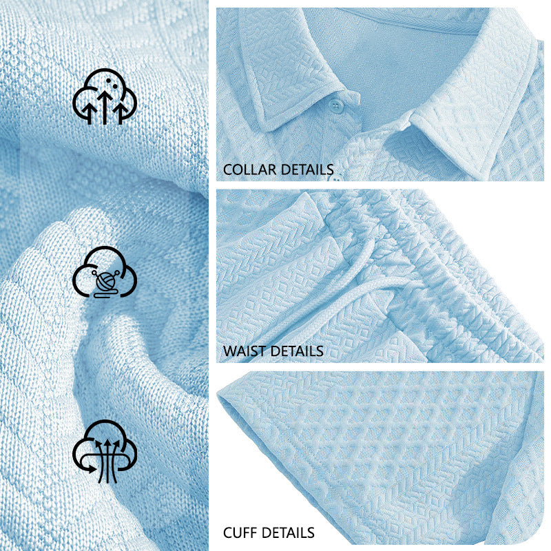 S-5XL Jacquard Men's Casual Sports Lapel Polo Shirt Short Sleeve Suit