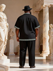 Big & Tall Men's Black And Gold Rim Printed Short Sleeve Shirt Pants Set