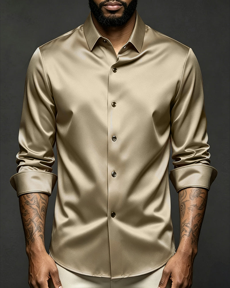 S-6XL Business Casual Solid Color Satin Shirt Non-iron