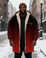 Big & Tall Men's Gradient King Alphabet Printed Velvet Thickened Long Hooded Exterior