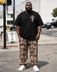 Big & Tall Men's Leopard Print Cross T-Shirt Pants Set
