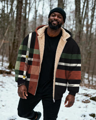 Big & Tall Men's Multicolor Plaid Print Velvet Thickened Zipper Hoodie