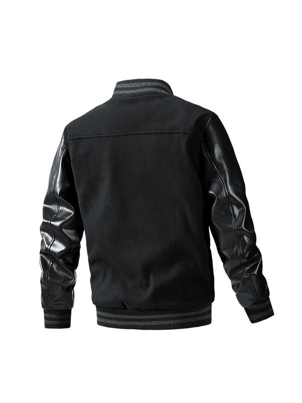 Men's Letter Patched Pocket Button Front Varsity Jacket