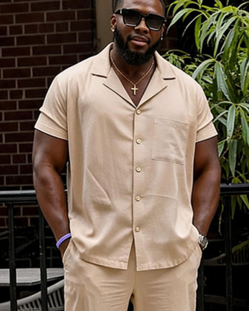Big & Tall Men's Apricot Short Sleeve Shirt Pants Set