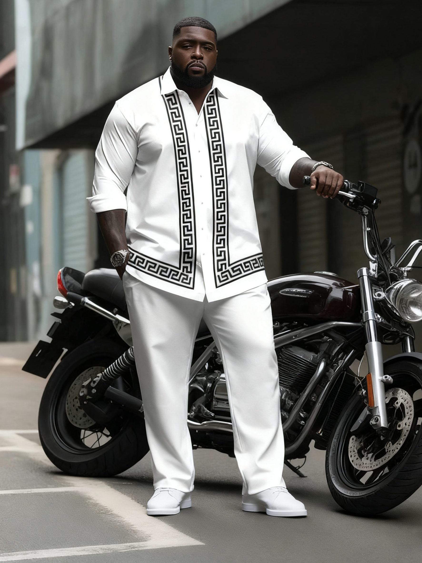 Men's Plus Size Simple Geometric Stripes Long Sleeve Shirt Trousers Suit