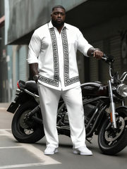 Men's Plus Size Simple Geometric Stripes Long Sleeve Shirt Trousers Suit