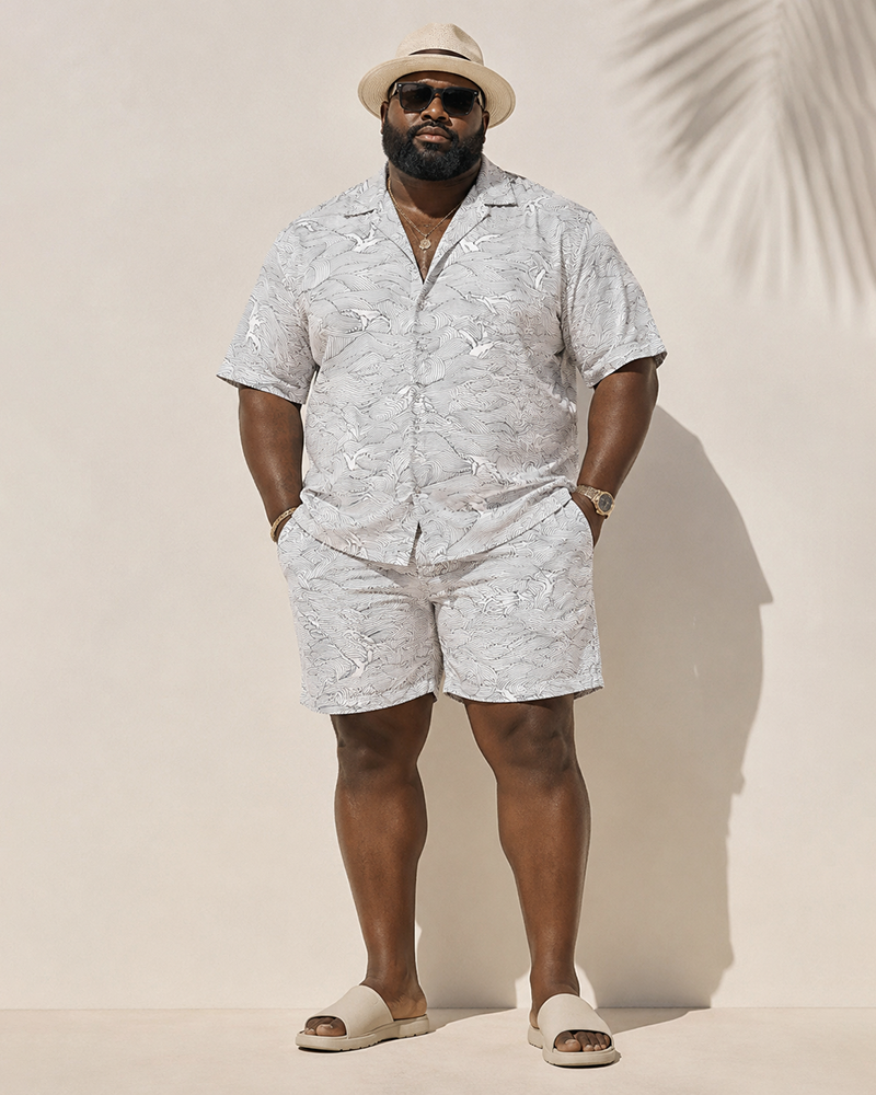 Big & Tall Men's Wave Seagull Dark Print Short Sleeve Shirt Shorts Set