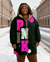 Women's Love PINK Printed Velvet Thickened Long Hooded Coat