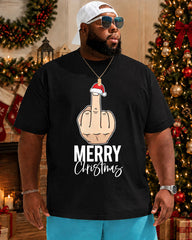Big & Tall Men's Fun Christmas Fingerprint Art Cotton T-Shirt