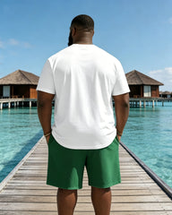 Big & Tall Men's Color-blocked Coconut Trees Print Crewneck Short Sleeve T-Shirt Shorts Set
