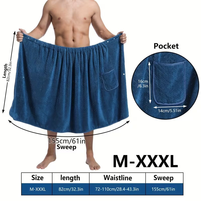 1pc 82*155cm 280gsm suitable for M-XXXL Men's bath skirt bath towel plus size bath skirt suitable for home, travel, steaming, spa, beach, 32.28*61in