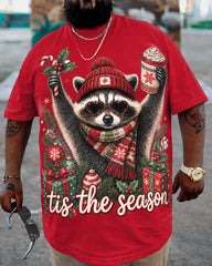 Big & Tall Men's Christmas Funny Raccoon Retro Animal Cotton T-Shirt