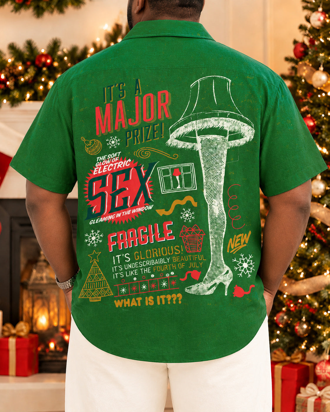 Big & Tall Men's Christmas Fun Graffiti Print Short Sleeve Shirt