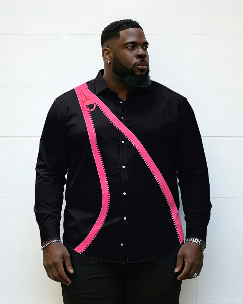 Big & Tall Men's Trendy Cool Black Phosphor Zipper Long Sleeve Shirt