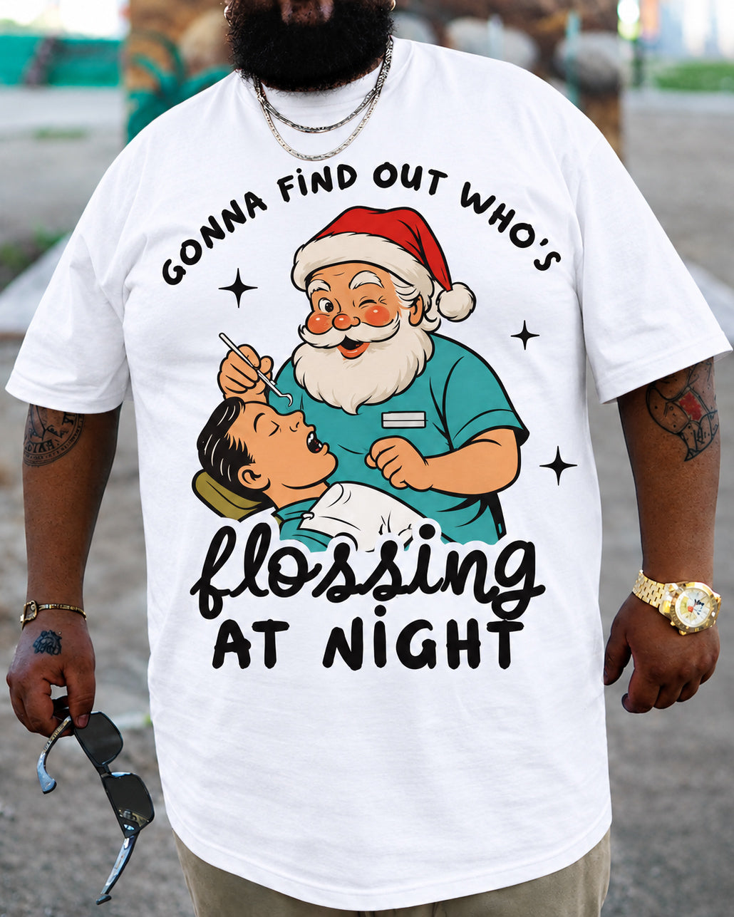 Big & Tall Men's Funny Dental Santa Cotton T-Shirt