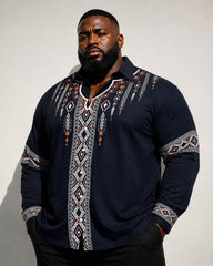 Big & Tall Men's African Style Diamond Arrow Print Long Sleeve Shirt