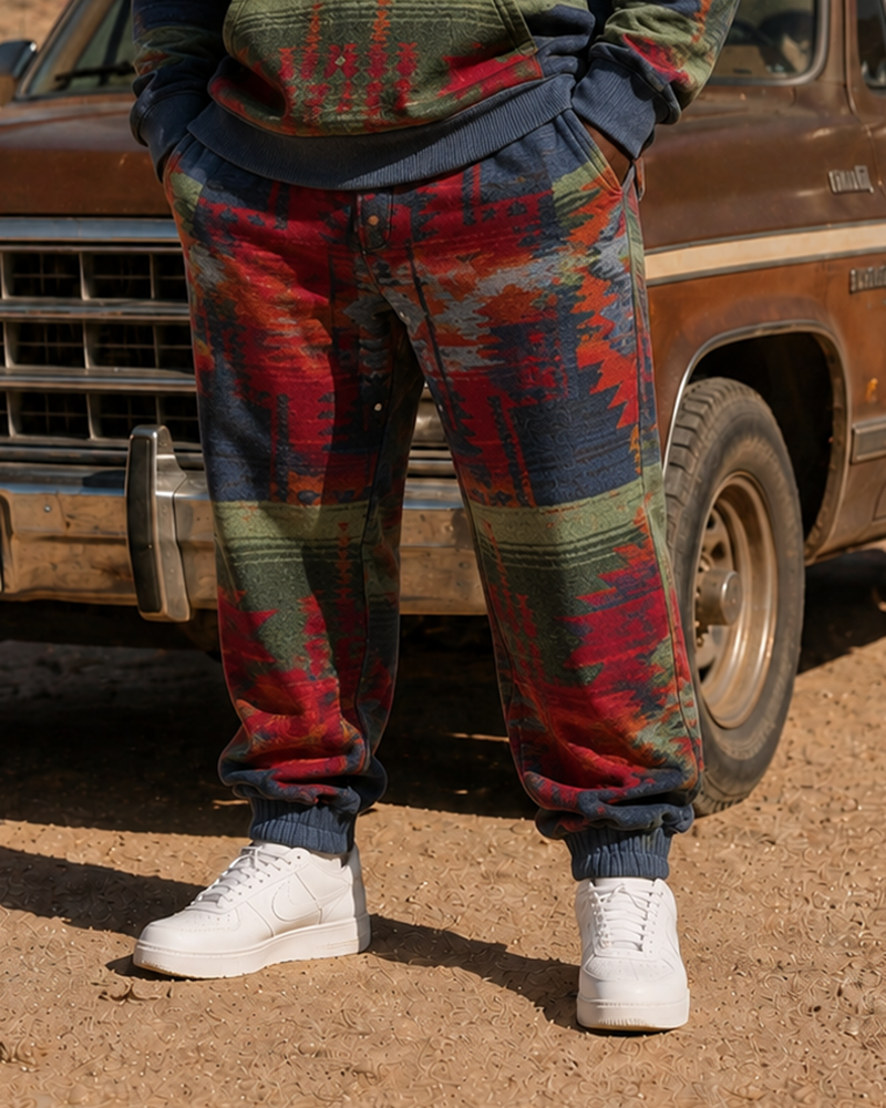 Big & Tall Men's Western Navajo Print Half-Zip Sweatshirt Set