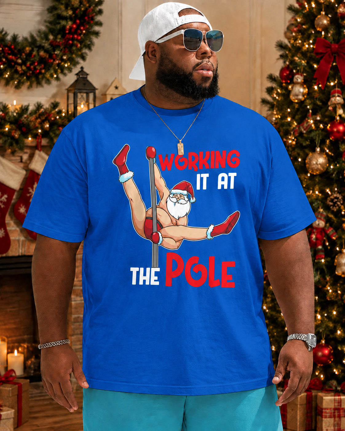 Big & Tall Men's Funny Santa Claus Cotton T-Shirt