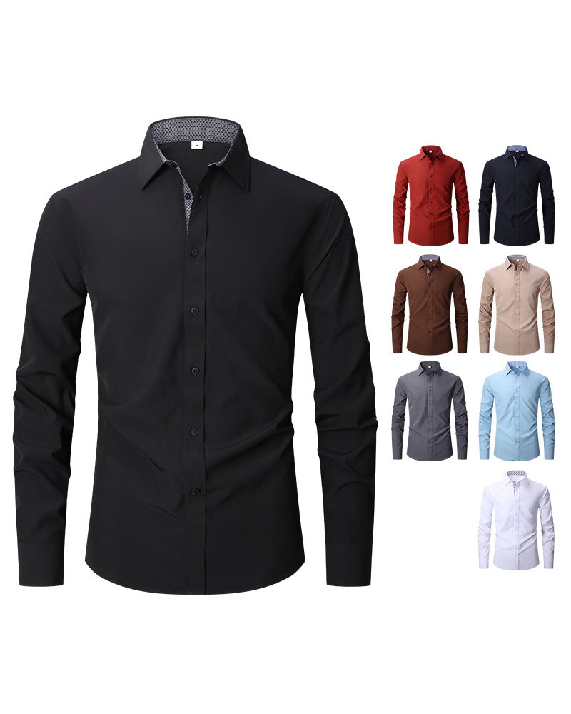 Business Solid Color Slim Long Sleeve Shirt S-4XL