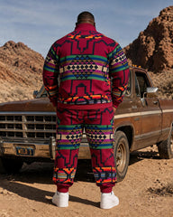 Big & Tall Men’s Ethnic-Style Geometric Print Half-Zip Hoodie Set