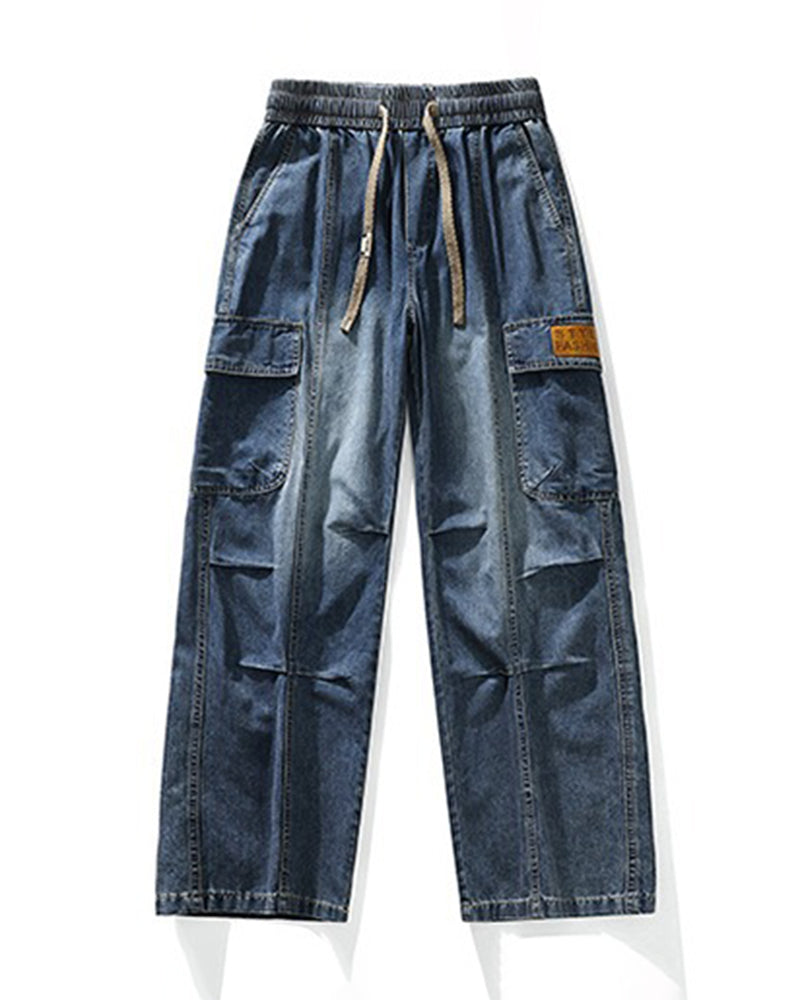 Big & Tall Men's Retro Tooling Style Old Straight Tube Stretch Jeans M-8XL