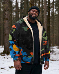 Big & Tall Men's Colorful Camouflage Textured Print Velvet Thickened Zip Hoodie