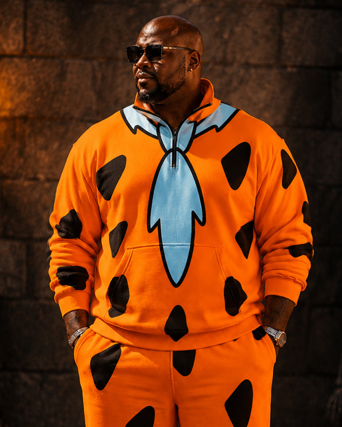Big & Tall Men's Fred Flintstone Tie Half Zip Sweatshirt Set