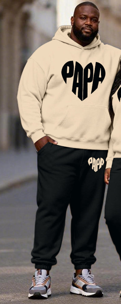 Big & Tall Men's Wine Red Contrast Geometric Print Hoodie Set