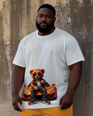 Big Men's Gradient Hip Hop GradientCartoon Cool Bear & Sports Car Printed Short Sleeve T-shirt Shorts Set