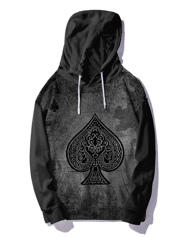 Men's Big and Tall Poker Spades Queen Zip Hoodie