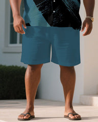 Men's Plus Size Ink-throwing Art Black & Blue Short-sleeved Shirt Shorts Suit