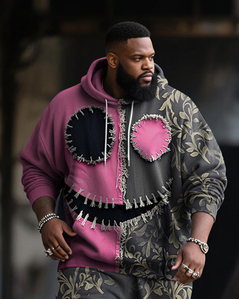Big & Tall Men's Halloween Pink Funny Expression Contrast Stitch Print Hoodie Suit