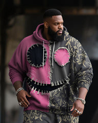 Big & Tall Men's Halloween Pink Funny Expression Contrast Stitch Print Hoodie Suit