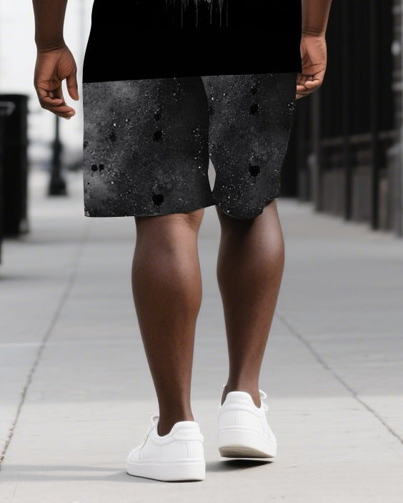 Defy Limits with Punisher Skull Men's Skeleton Black Print Big & Tall Short Sleeve T-shirt Shorts 2-Piece Set