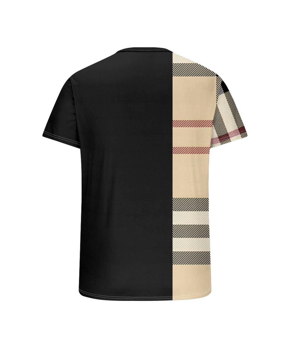 Men's Plus Size Daily Casual Black Khakis Stripe Alphabet Print Henry Collar Button Short Sleeve T-Shirt