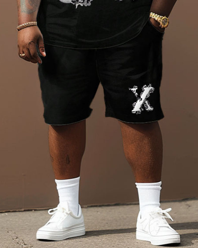 Big & Tall Men's Street Casual X Letter Print T-Shirt Shorts Set