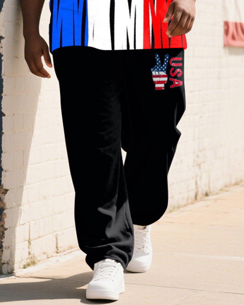 Men's Plus Size Independence Day Graffiti Bier USA Printed T-Shirt Trousers Suit