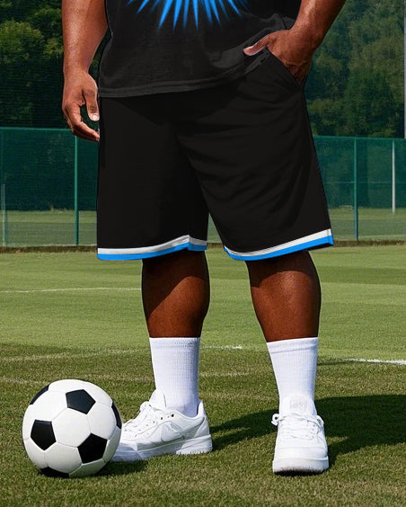 Big Men's Simple Football Printed Casual Round Neck Vest and Shorts Set