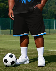 Big Men's Simple Football Printed Casual Round Neck Vest and Shorts Set