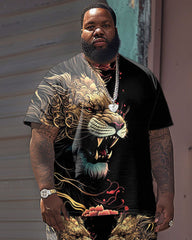 Men's Plus Size Street Casual Color Painting Lion Print T-Shirt Shorts Suit