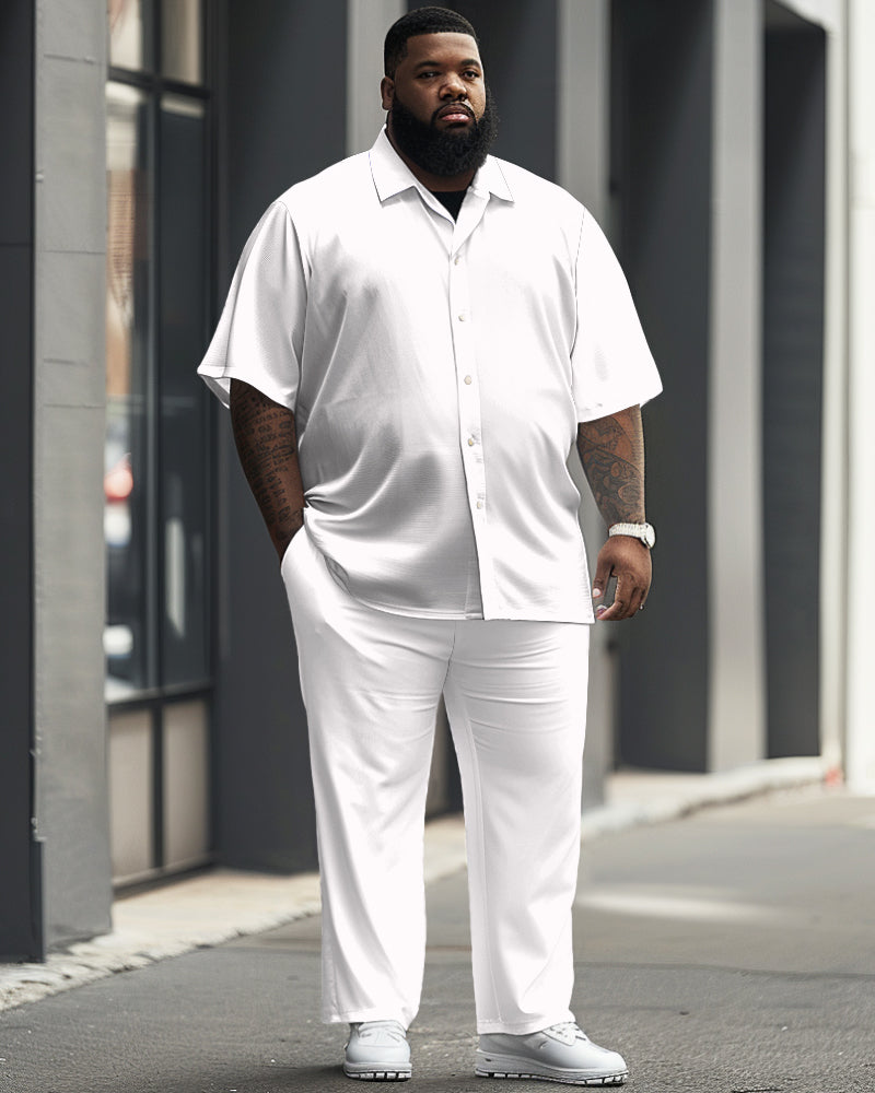 Big Men's Casual Solid Color Short Sleeve Shirt and Pants Set